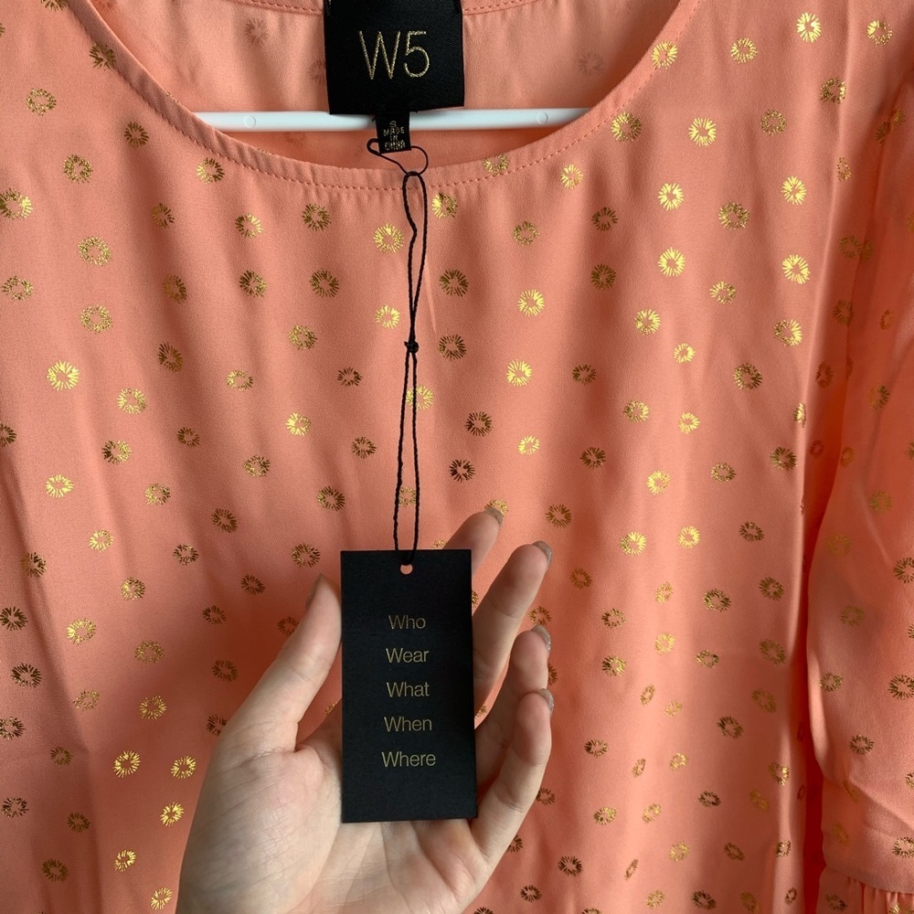 NWT Anthropologie W5 Peach & Gold Ruffle Blouse - Picture 4 of 5